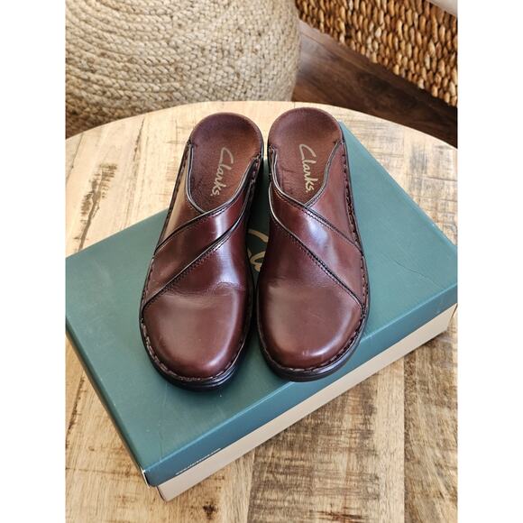 Clark's Megan Leather Mule Clogs Women's Size 7M Slip On Brown - Picture 1 of 11